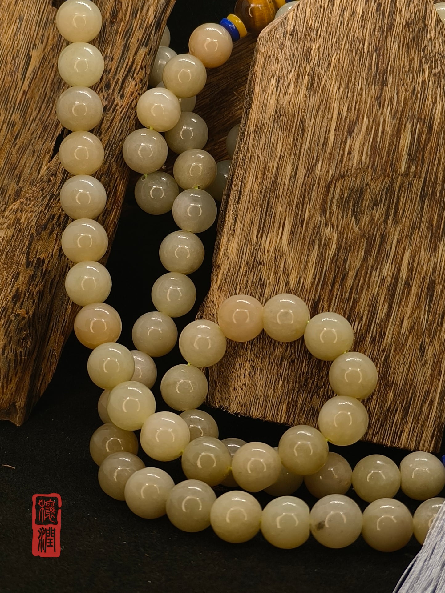 Hetian Jade Qiemo Sugar Bead Necklace · Golden Tiger Eye